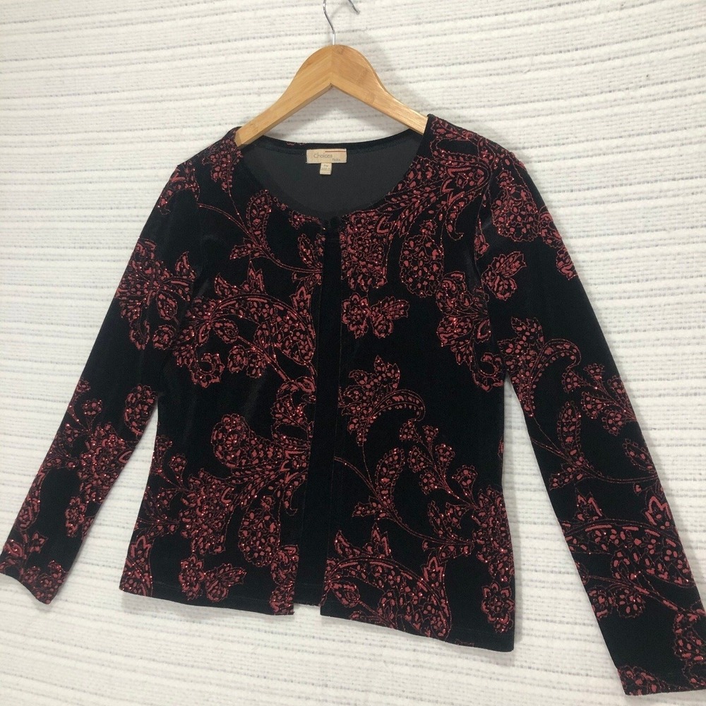 Choices Velvet Cardigan Open Front Paisley Sparkle Party Top Petite Medium